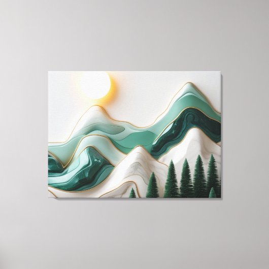 Minimalistisch mozaïek berglandschap met bomen canvas afdruk (Voorkant)