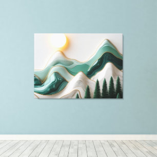 Minimalistisch mozaïek berglandschap met bomen canvas afdruk