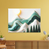 Minimalistisch mozaïek berglandschap met bomen canvas afdruk (Insitu (Woonkamer))