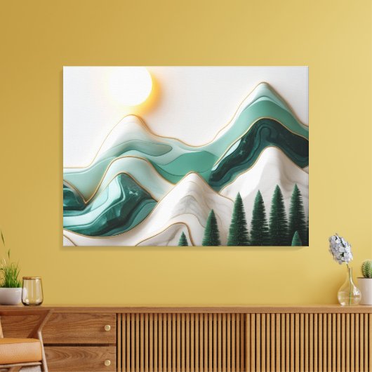 Minimalistisch mozaïek berglandschap met bomen canvas afdruk (Insitu (Woonkamer))