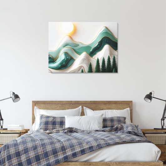 Minimalistisch mozaïek berglandschap met bomen canvas afdruk (Insitu (Slaapkamer))