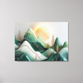 Minimalistisch mozaïek berglandschap met bomen canvas afdruk