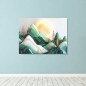 Minimalistisch mozaïek berglandschap met bomen canvas afdruk (Insitu (Houten vloer))