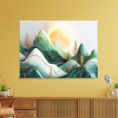 Minimalistisch mozaïek berglandschap met bomen canvas afdruk (Insitu (Woonkamer))