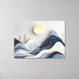 Minimalistisch Mozaïek Berglandschap met Gouden Canvas Afdruk