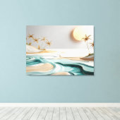Minimalistisch mozaïek strandlandschap met palmbom canvas afdruk (Insitu (Houten vloer))