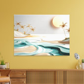 Minimalistisch mozaïek strandlandschap met palmbom canvas afdruk (Insitu (Woonkamer))