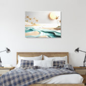 Minimalistisch mozaïek strandlandschap met palmbom canvas afdruk (Insitu (Slaapkamer))
