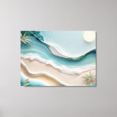 Minimalistisch mozaïek strandlandschap met palmbom canvas afdruk (Voorkant)