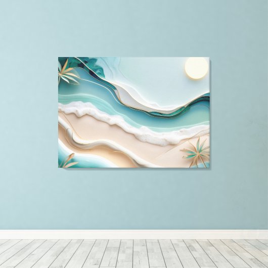 Minimalistisch mozaïek strandlandschap met palmbom canvas afdruk (Insitu (Houten vloer))