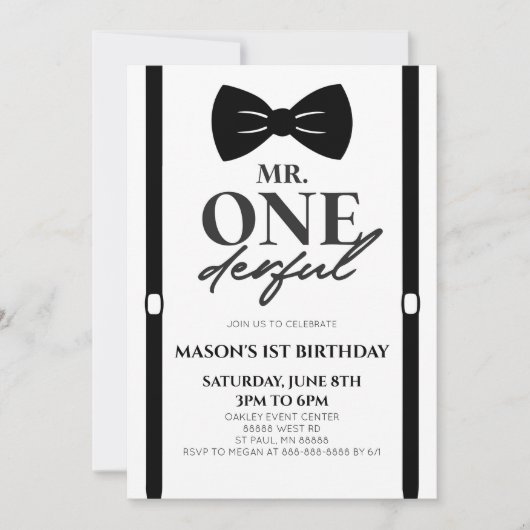 Minimalistisch Mr. ONEderful Bowtie 1e verjaardags Kaart (Voorkant)