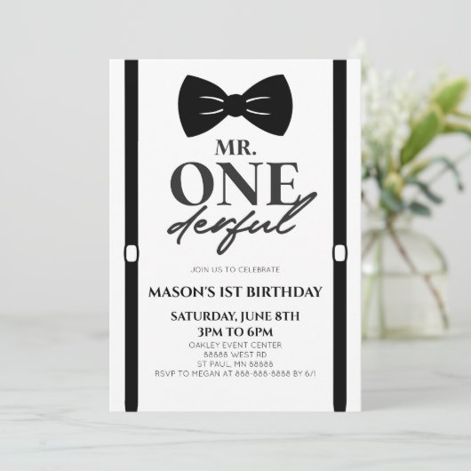 Minimalistisch Mr. ONEderful Bowtie 1e verjaardags Kaart (Staand voorkant)