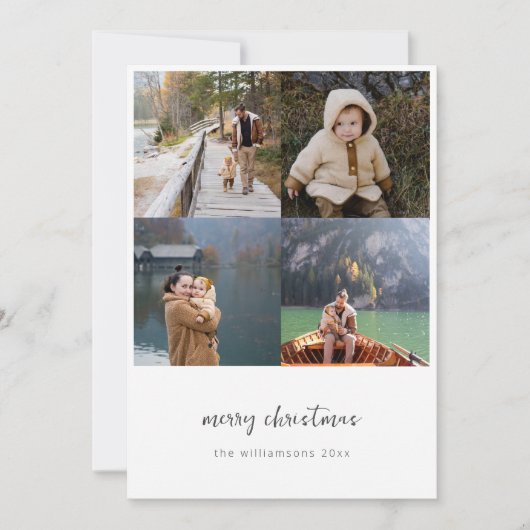 Minimalistisch Multi Photo handgeschreven script w Feestdagenkaart (Voorkant)