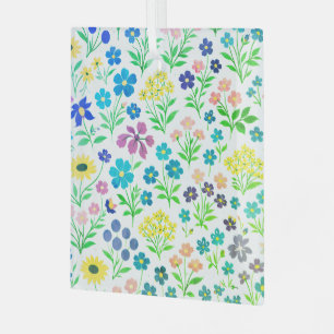 Minimalistisch Naadloos Wildbloemmotief op Wit Glas Ornament