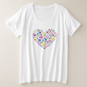 Minimalistisch Naadloos Wildbloemmotief op Wit Grote Maat T-shirt
