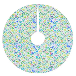 Minimalistisch Naadloos Wildbloemmotief op Wit Kerstboom Rok