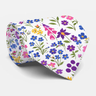 Minimalistisch Naadloos Wildbloemmotief op Wit Stropdas