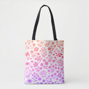 Minimalistisch Naadloos Wildbloemmotief op Wit Tote Bag