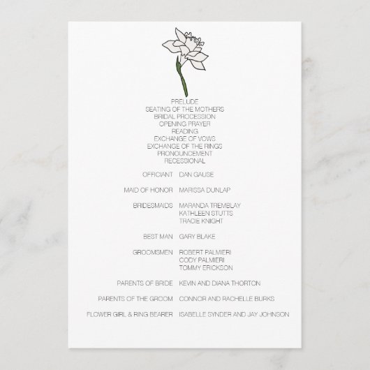 Minimalistisch Narcissus huwelijksprogramma Programmakaart (Voorkant)