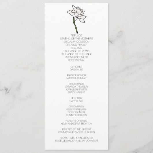 Minimalistisch Narcissus huwelijksprogramma Programmakaart (Voorkant)