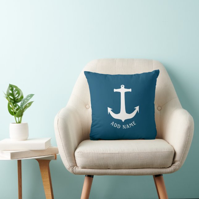 Minimalistisch Nautisch Anchor Ocean Blauw Kussen (Stoel)