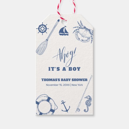 minimalistisch nautisch Gevist Baby shower Cadeaulabel (Voorkant)