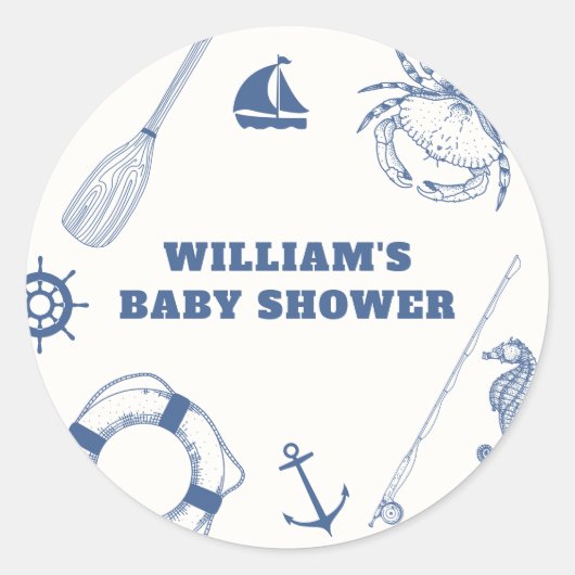 minimalistisch nautisch Gevist Baby shower Ronde Sticker (Voorkant)