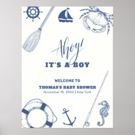 Minimalistisch Nautisch Gevist Baby shower Welkom Poster