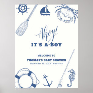 Minimalistisch Nautisch Gevist Baby shower Welkom Poster