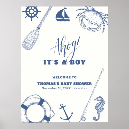 Minimalistisch Nautisch Gevist Baby shower Welkom Poster (Voorkant)