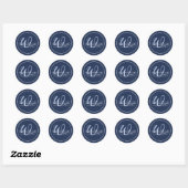 Minimalistisch Navy Blauwe Script Rand Monogram Ronde Sticker (Vel)