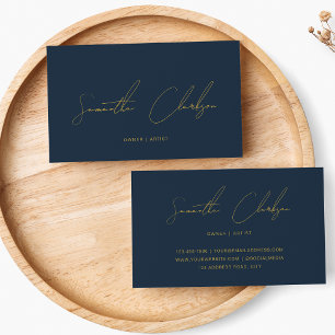 Minimalistisch Navy Blue- en Gold Handwrite-script Visitekaartje
