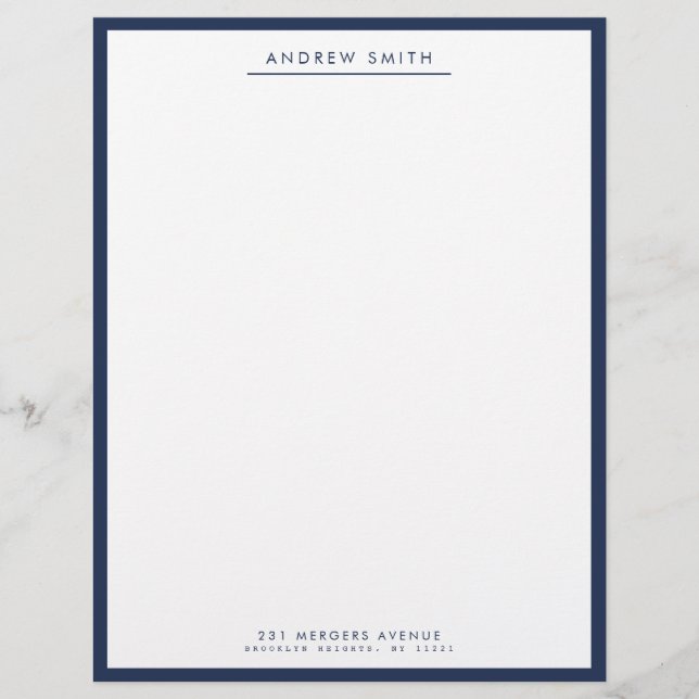 Minimalistisch Navy Blue Simple Line Name Address Briefhoofd (Voorkant)