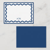 Minimalistisch Navy Blue Wavy Border Monogram Notitiekaartje (Voorkant / Achterkant)