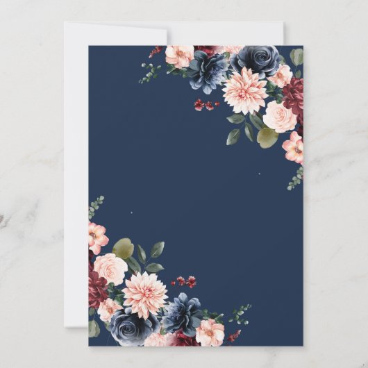 Minimalistisch Navy Bourgondië Floral Vrijgezellen Kaart (Achterkant)