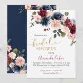 Minimalistisch Navy Bourgondië Floral Vrijgezellen Kaart (Voorkant / Achterkant)