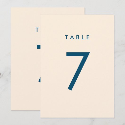 Minimalistisch Navy & Ecru Tafelnummer Kaart (Voorkant / Achterkant)