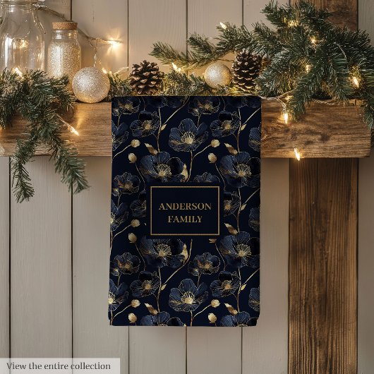 Minimalistisch Navy Handdoek Gouden Bloemen Monogr