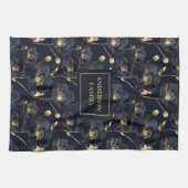 Minimalistisch Navy Handdoek Gouden Bloemen Monogr (Horizontaal)