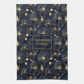Minimalistisch Navy Handdoek Gouden Bloemen Monogr (Verticaal)