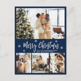 Minimalistisch Navy Wit 4 Foto Collage Kerstmis Briefkaart