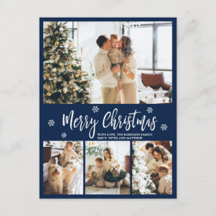 Minimalistisch Navy Wit 4 Foto Collage Kerstmis Briefkaart
