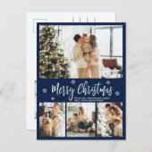 Minimalistisch Navy Wit 4 Foto Collage Kerstmis Briefkaart (Voorkant / Achterkant)