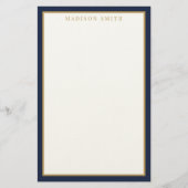 Minimalistisch Navyblauw en Goud Monogram Briefpapier (Voorkant)