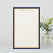 Minimalistisch Navyblauw en Goud Monogram Briefpapier (Staand voorkant)