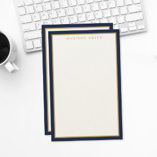 Minimalistisch Navyblauw en Goud Monogram Briefpapier