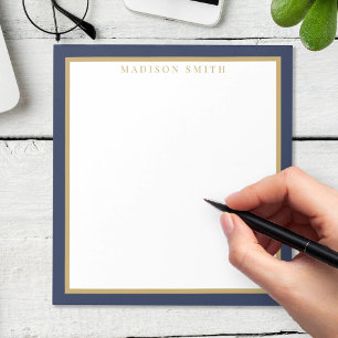 Minimalistisch Navyblauw en Gouden Monogram Notitieblok