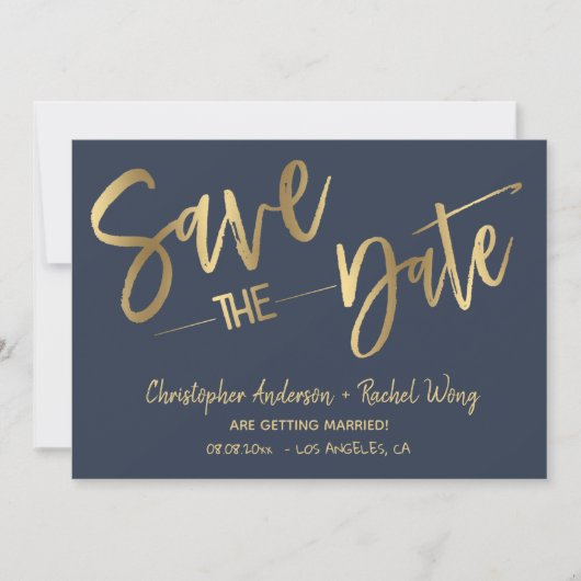 Minimalistisch Navyblauw Goud Folie Save the Date Kaart (Voorkant)
