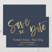 Minimalistisch Navyblauw Goud Folie Save the Date Kaart (Voorkant / Achterkant)