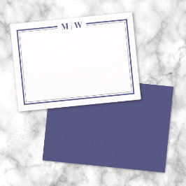 Minimalistisch Navyblauw Twee Rand Monogram Notitiekaartje